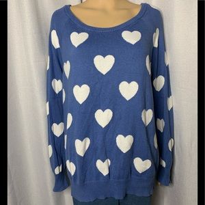 Blue Torrid Sweater with White Hearts Size 1